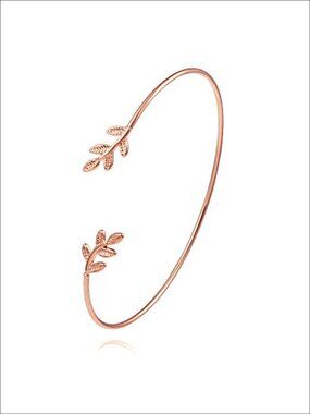 Olive Leaf Branch Wire Open Cuff Bangle Bracelet Adjustable Comfort Fit